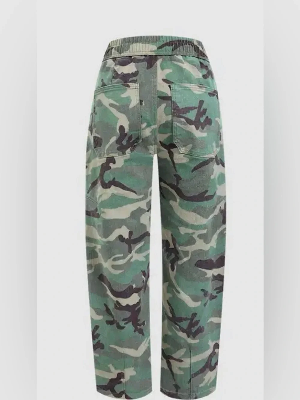 Flamingal Camo Drawstring Mid Waist Barrel Leg Crop Pants